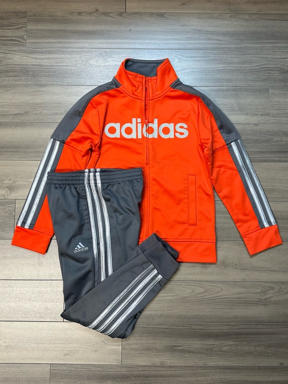 Kids Adidas Orange Jacket with Gray Trim and Gray Logo | New Without Tags!